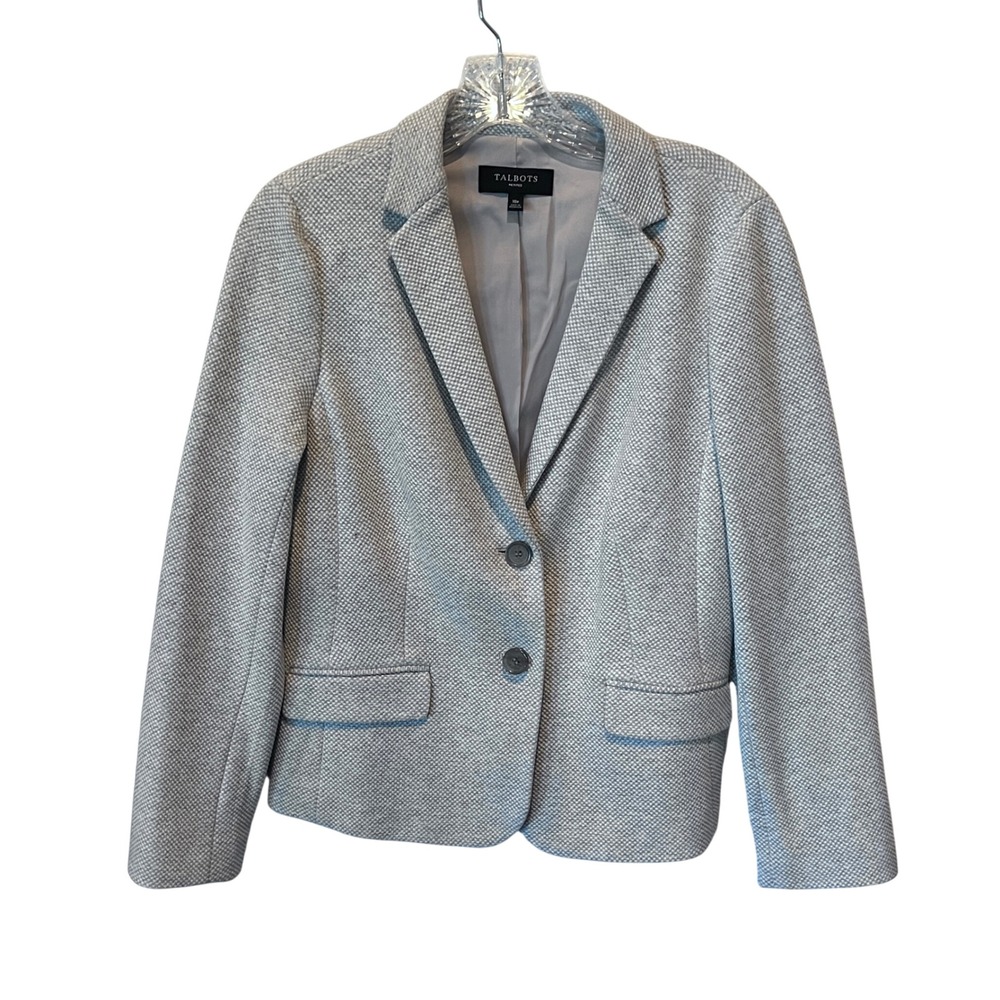 Talbots Gray White Textured Two Button Blazer Jacket Size 10P Professional